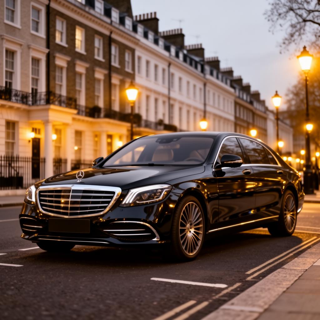 Chauffeur Alexander standing beside a Mercedes sedan in London