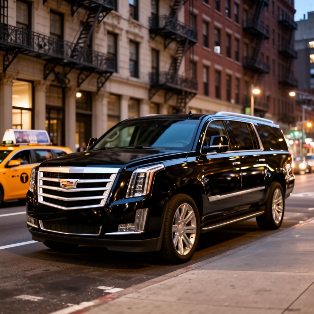 Chauffeur Julian beside a Cadillac SUV in New York